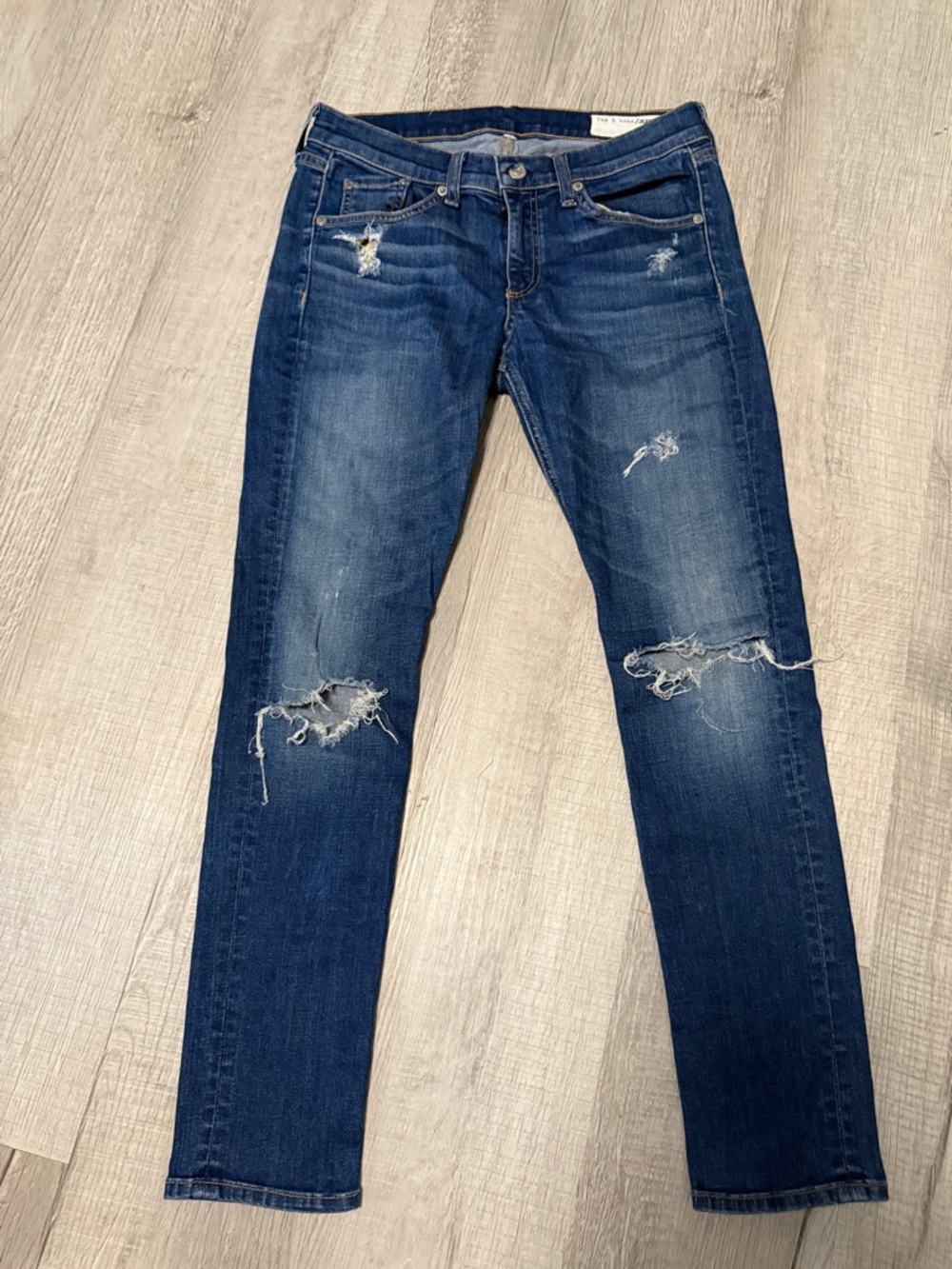 rag & bone Distressed Skinny Jeans in Dark Blue